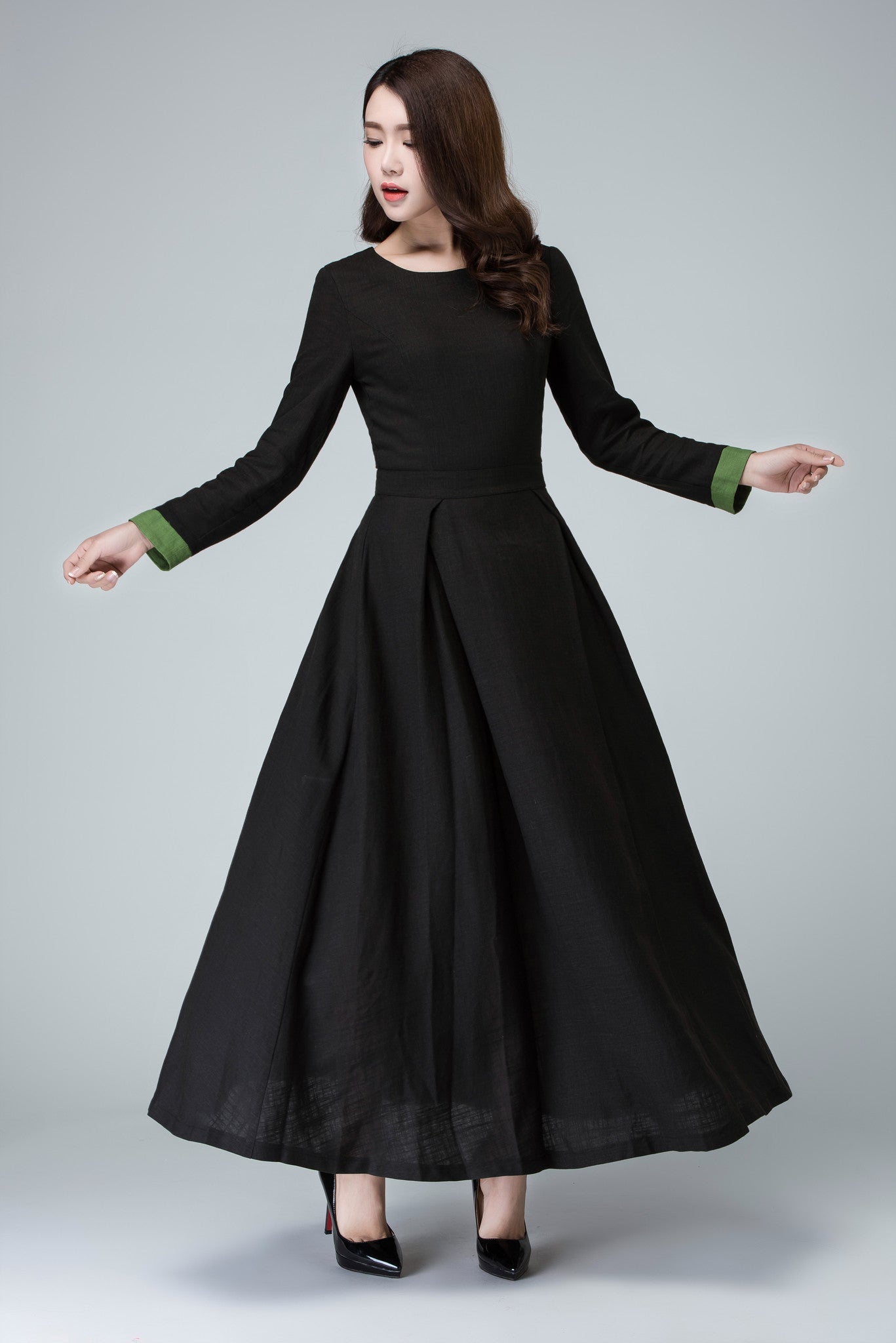 Black Linen Maxi Dress Vintage Gothic Inspired Long Sleeve Dress 1450 Black / Xs Black Linen Maxi Dress Vintage Gothic Inspired Long Sleeve Dress 1450 Black / Xs