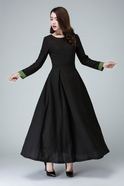 Black Linen Maxi Dress Vintage Gothic Inspired Long Sleeve Dress 1450 Black / Xs Black Linen Maxi Dress Vintage Gothic Inspired Long Sleeve Dress 1450 Black / Xs