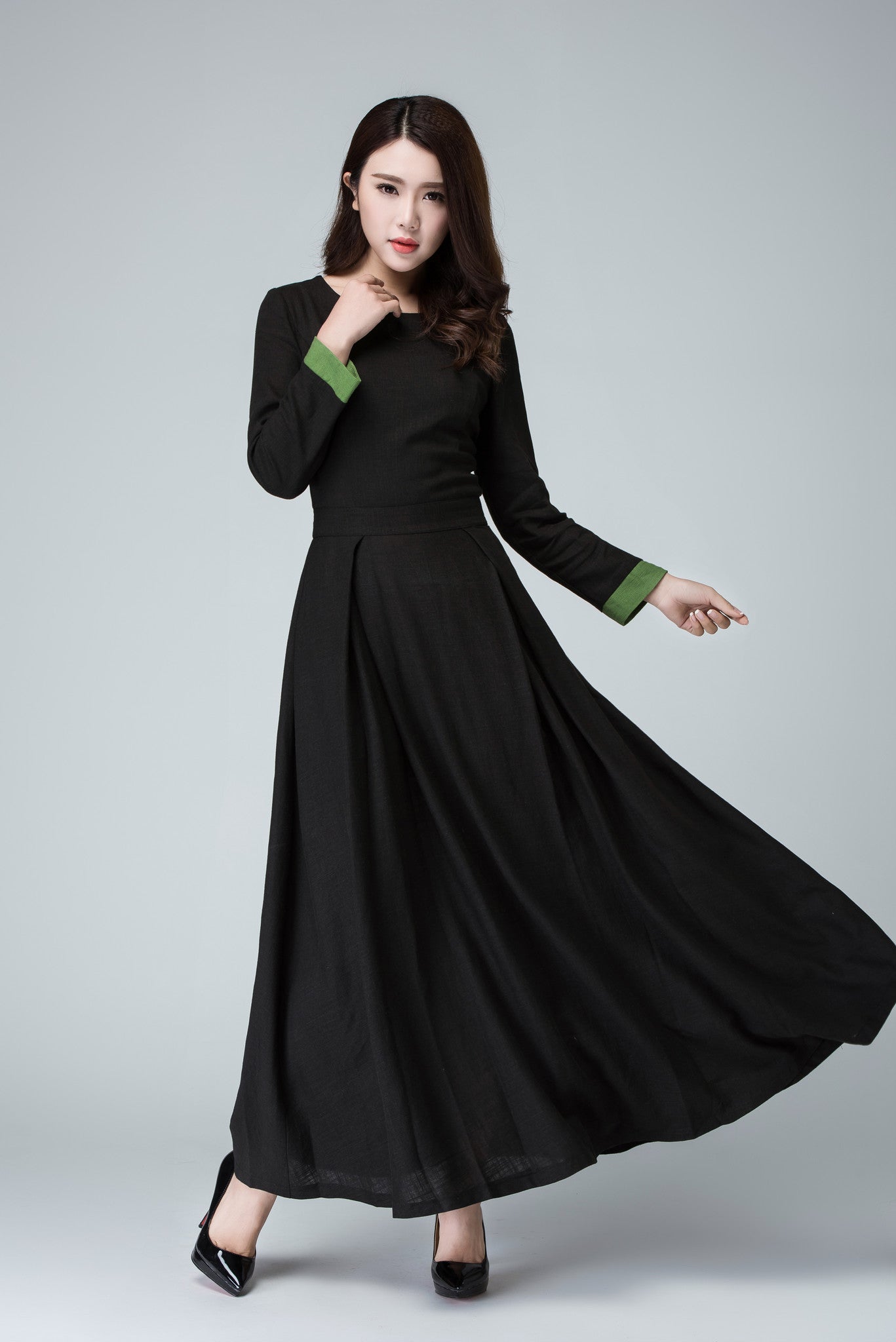 Black maxi dress with high neck and open back – ALBINA DYLA