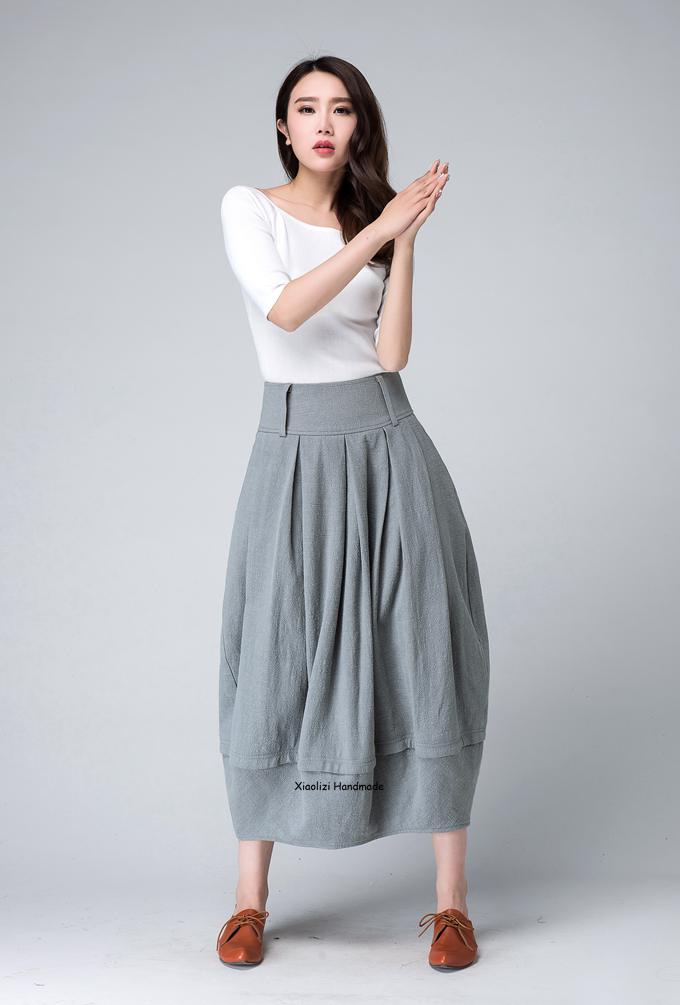 Women's pleated bubble linen skirt in Grey 1503# – XiaoLizi