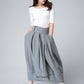 Women's pleated bubble linen skirt in Grey 1503#