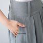 Women's pleated bubble linen skirt in Grey 1503#