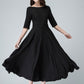 elegant fit and flare swing dress, linen midi dress  1903#