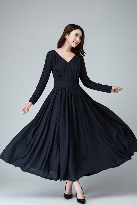 Elegant Navy blue Maxi Dress V-Back Silhouette for Formal Occasions Xiaolizi Elegant Navy blue Maxi Dress V-Back Silhouette for Formal Occasions Xiaolizi