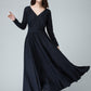 Blue Dress, V neck Dress, Spring Dress, Linen dress, Maxi Dress 1460#