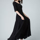 Black maxi linen dress 1467#