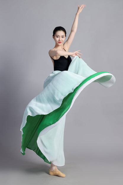 White Green Chiffon Circle Skirt - Reversible Two-Way Wear | Xiaolizi 3386