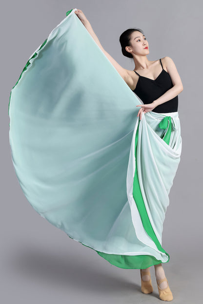 White Green Chiffon Circle Skirt - Reversible Two-Way Wear | Xiaolizi 3386