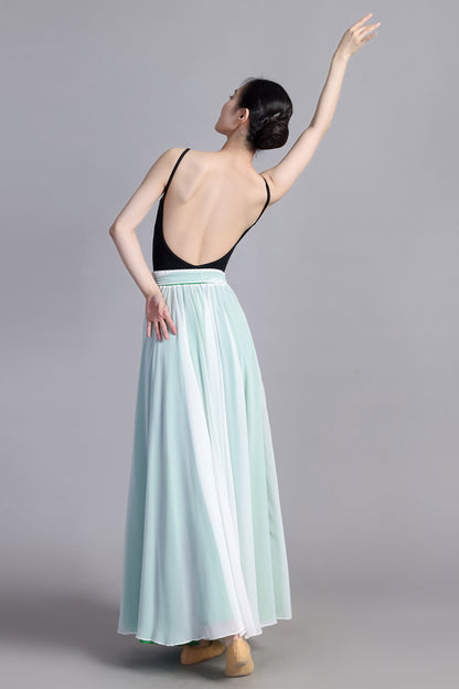 White Green Chiffon Circle Skirt - Reversible Two-Way Wear | Xiaolizi 3386