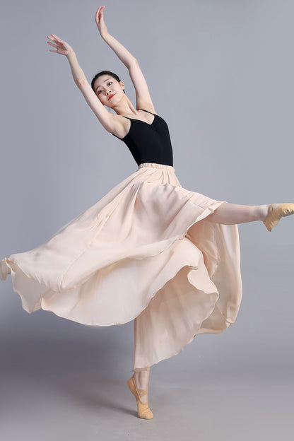 Pink Chiffon Maxi Circle Skirt - Reversible Elegant Swing | Xiaolizi 3387