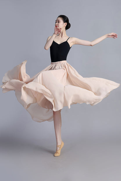 Pink Chiffon Maxi Circle Skirt - Reversible Elegant Swing | Xiaolizi 3387