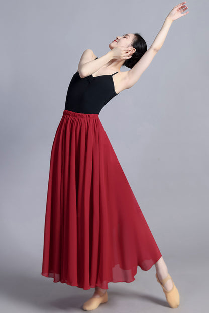 Red Chiffon Maxi Circle Skirt - Reversible Boho Swing | Xiaolizi 3388