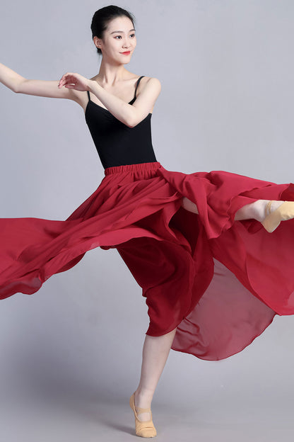 Red Chiffon Maxi Circle Skirt - Reversible Boho Swing | Xiaolizi 3388