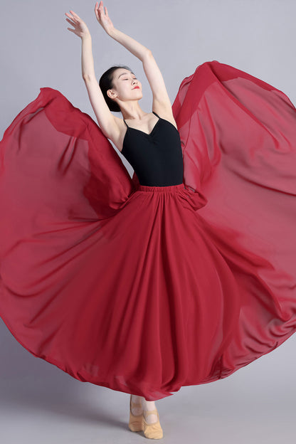 Red Chiffon Maxi Circle Skirt - Reversible Boho Swing | Xiaolizi 3388