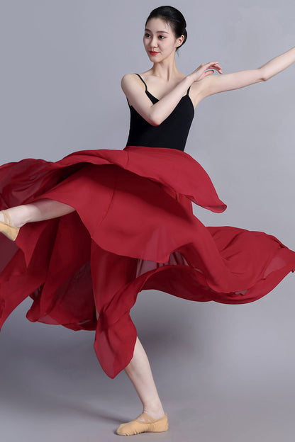 Red Chiffon Maxi Circle Skirt - Reversible Boho Swing | Xiaolizi 3388