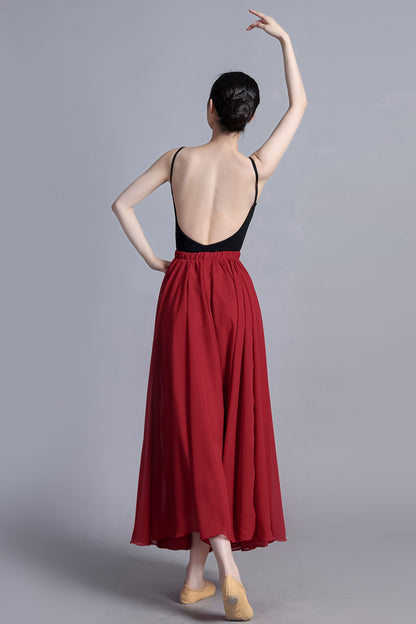 Red Chiffon Maxi Circle Skirt - Reversible Boho Swing | Xiaolizi 3388