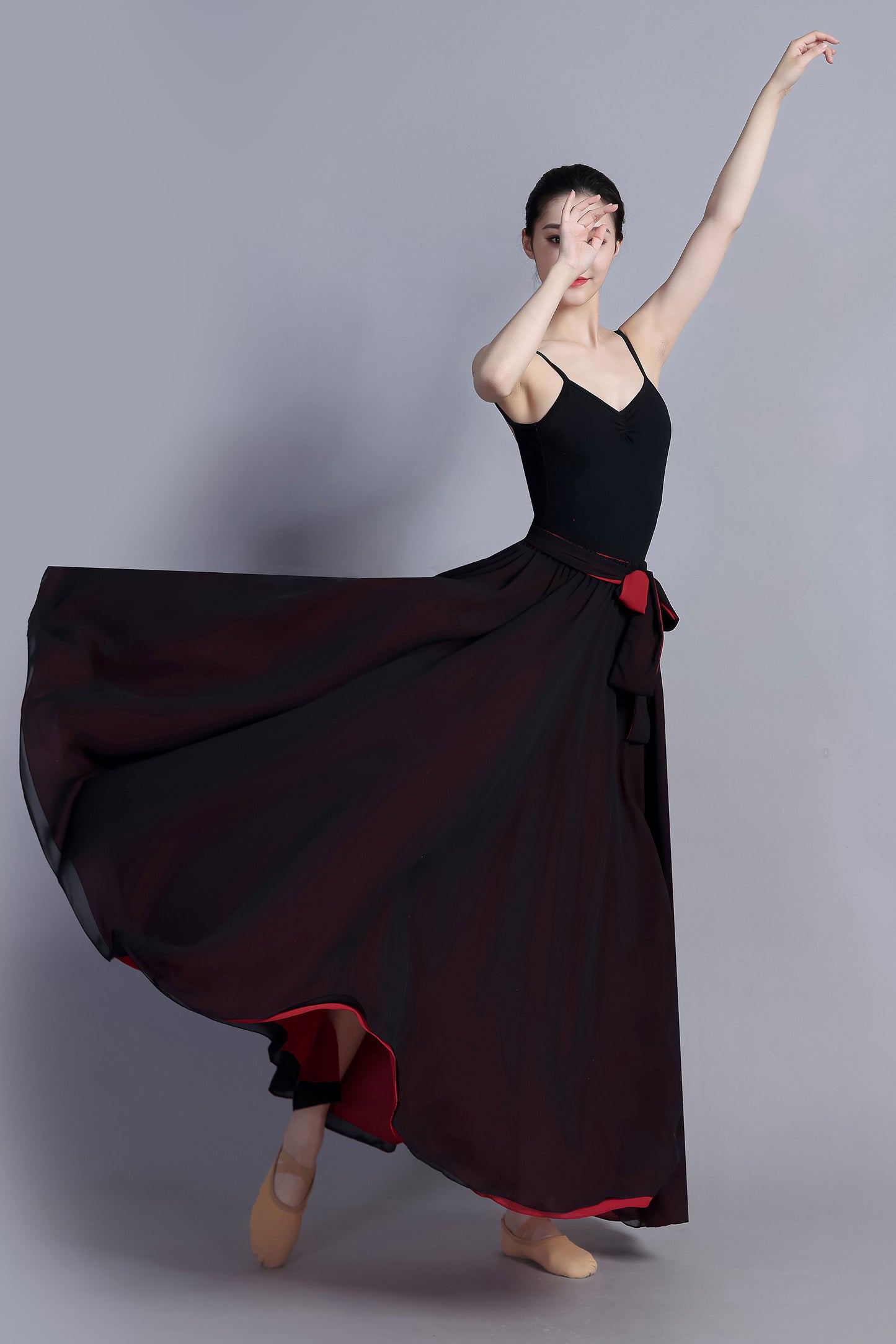 Black Long dance Chiffon Pleated Skirt 3390#
