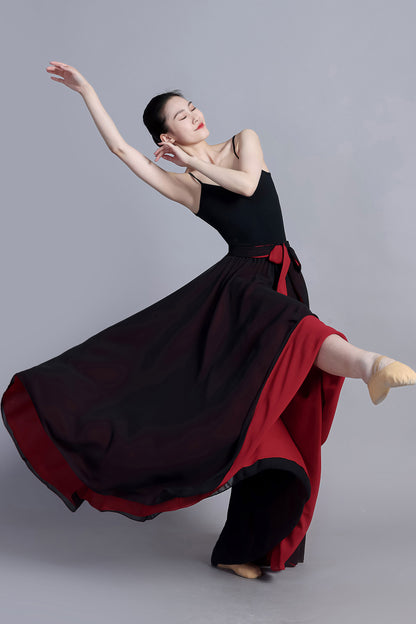 Black Long dance Chiffon Pleated Skirt 3390#