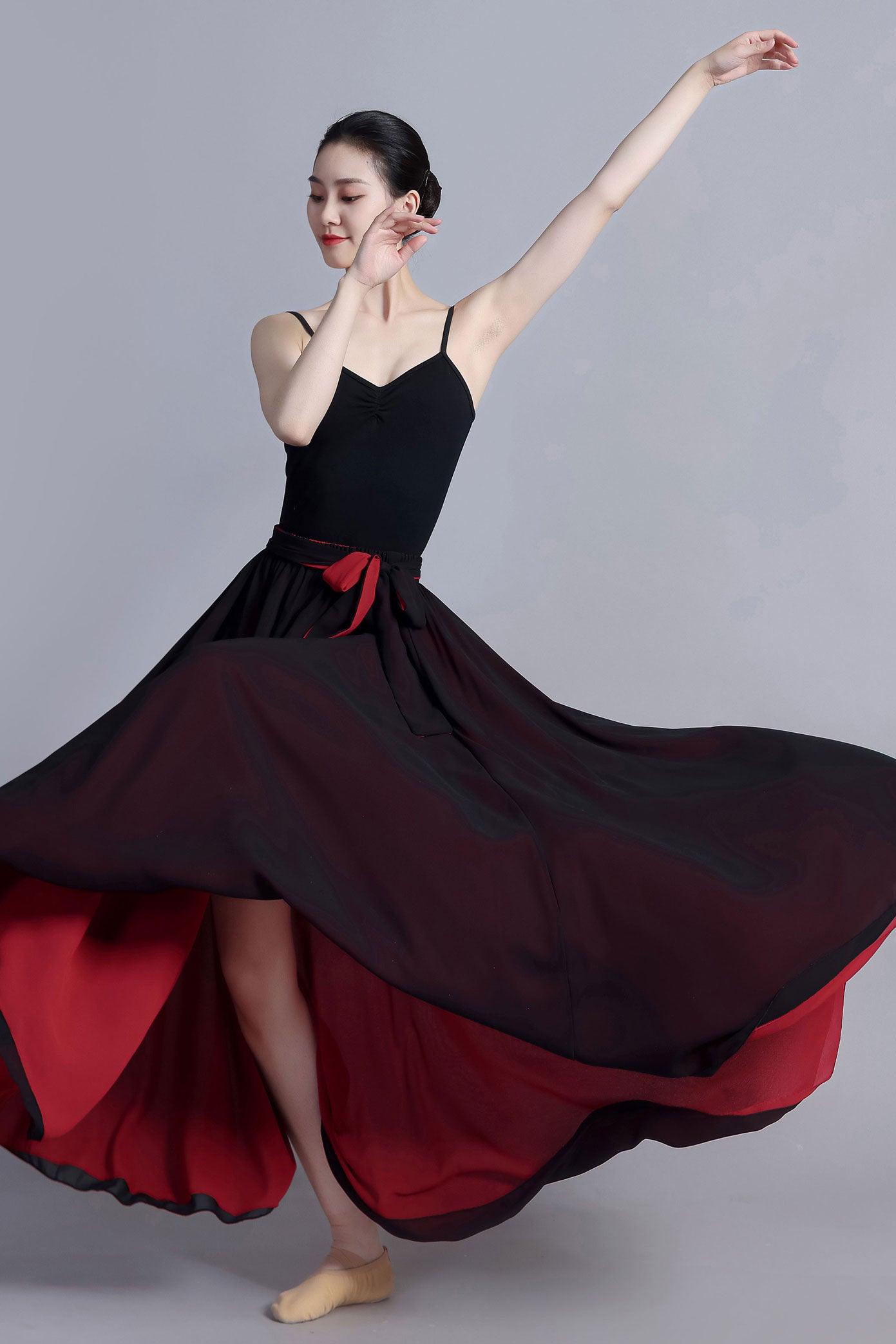 Black Long dance Chiffon Skirt, Summer Chiffon Pleated maxi Skirt 3390
