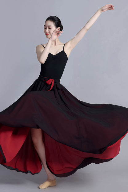 Black Red Chiffon Maxi Skirt - Reversible Two-Tone Swing | Xiaolizi 3390