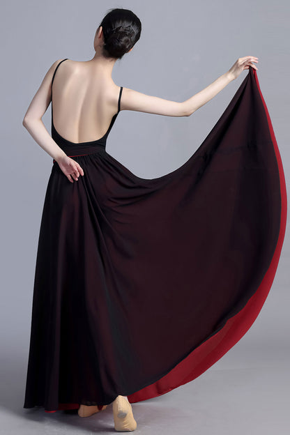 Black Red Chiffon Maxi Skirt - Reversible Two-Tone Swing | Xiaolizi 3390