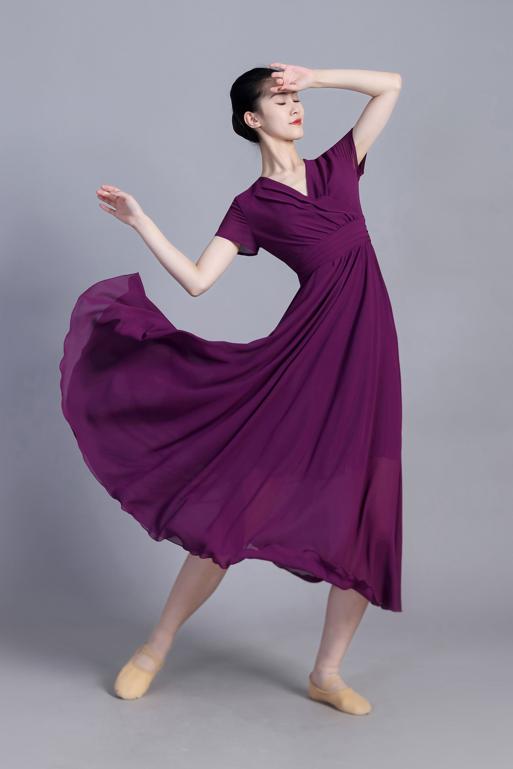 Purple Chiffon Maxi Dress - V-Neck Empire Waist | Xiaolizi Purple Chiffon Maxi Dress - V-Neck Empire Waist | Xiaolizi