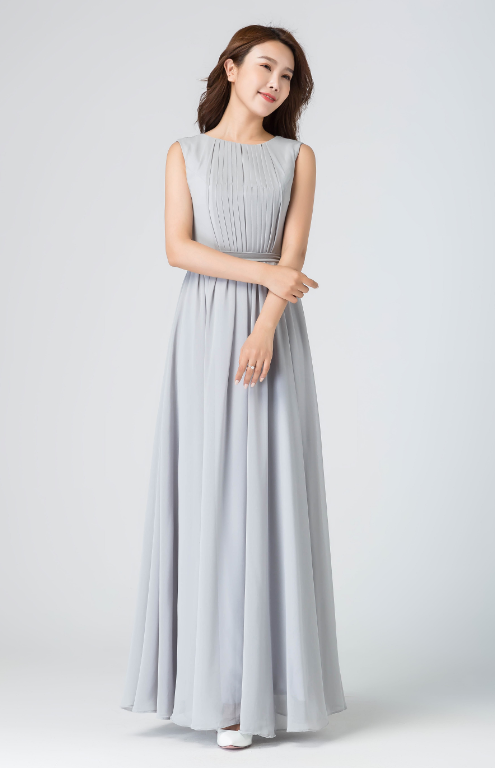 gray chiffon dress, sleeveless dress, pleated dress, fit and flare dre Xiaolizi gray chiffon dress, sleeveless dress, pleated dress, fit and flare dre Xiaolizi