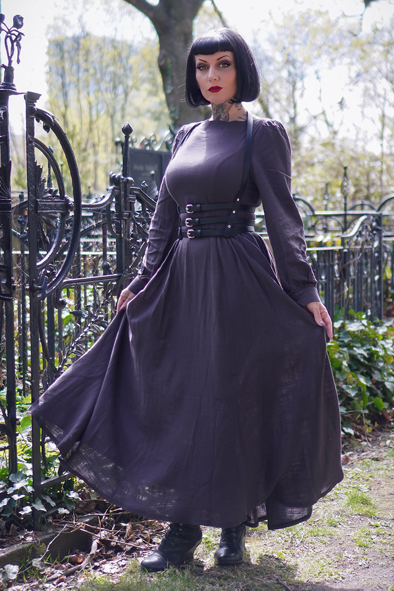 Vintage inspired Grey Long Linen Women's Modest Gothic Dress 3478