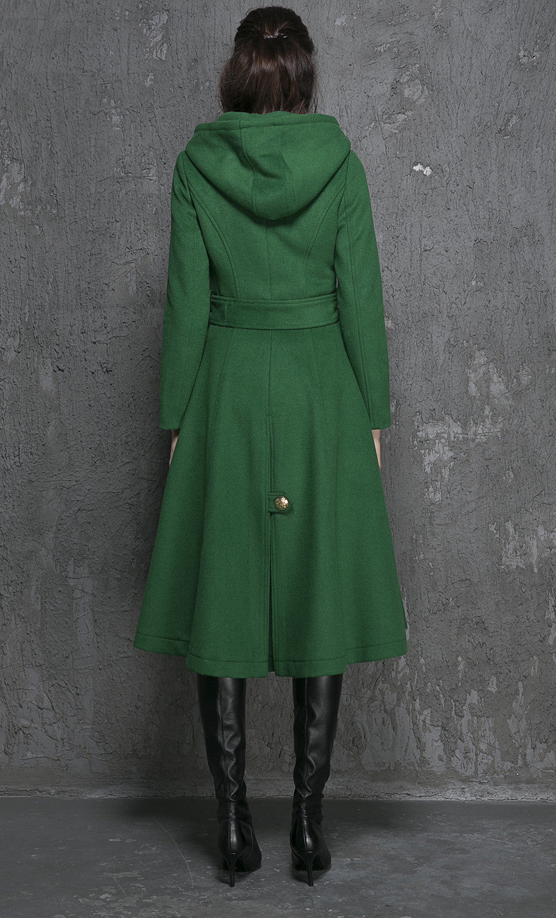 winter long wool coat with hood for women 1346#