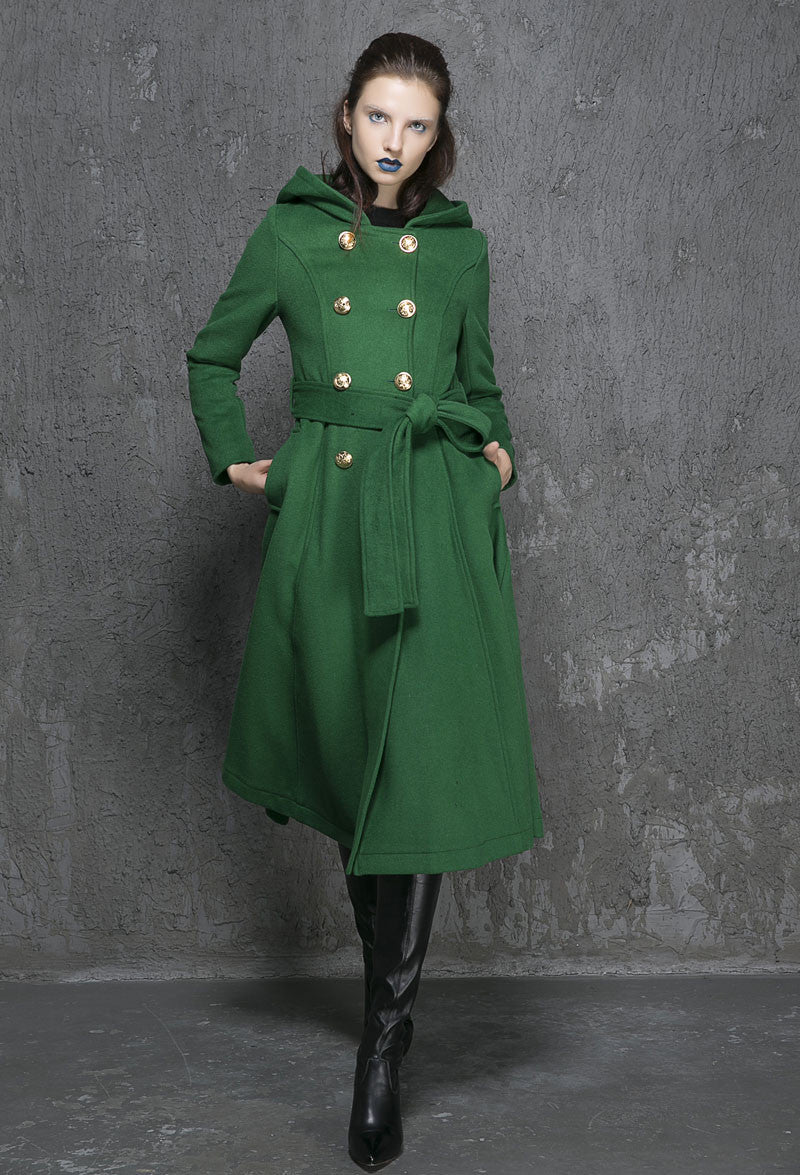 winter long wool coat with hood for women 1346#