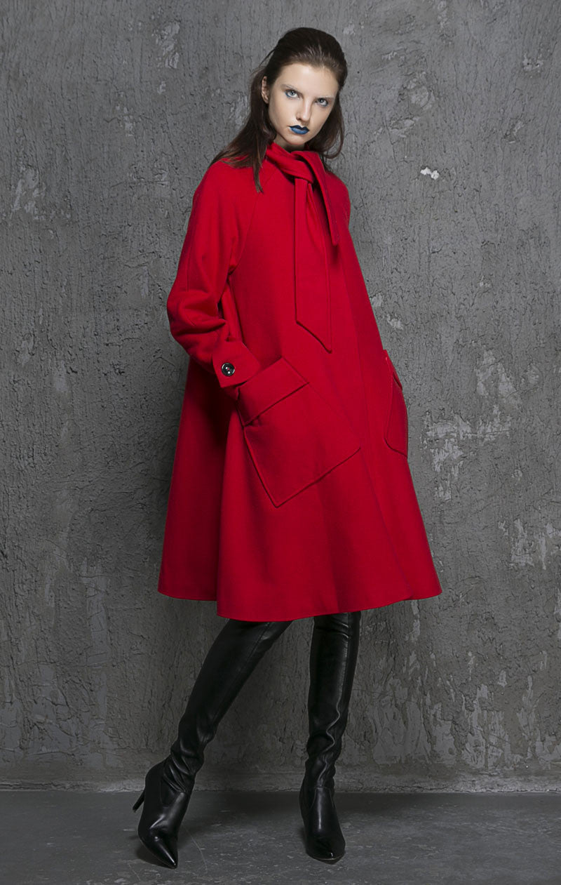 Red jacket winter wool coat long sleeve coat 1351#