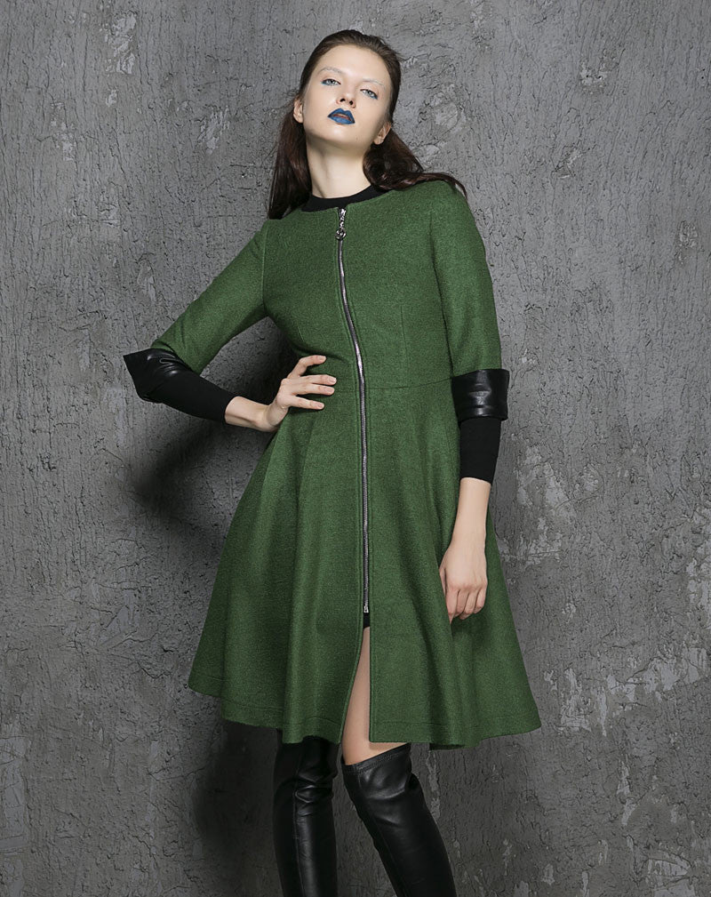 Green wool coat winter women coat (1353)