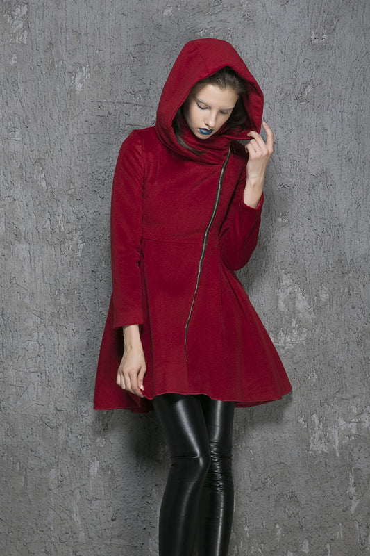 Wine red wool coat winter women coat (1355)