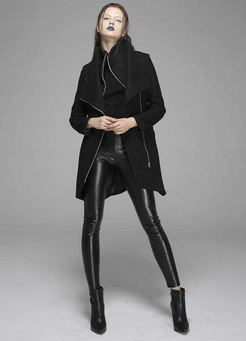 Winter Coat Zipper Jacket Women Wool Coat in Color Black 1363