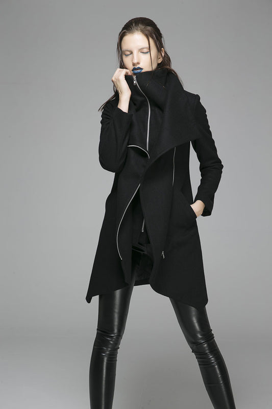 Winter Coat Zipper Jacket Women Wool Coat in Color Black(1363)