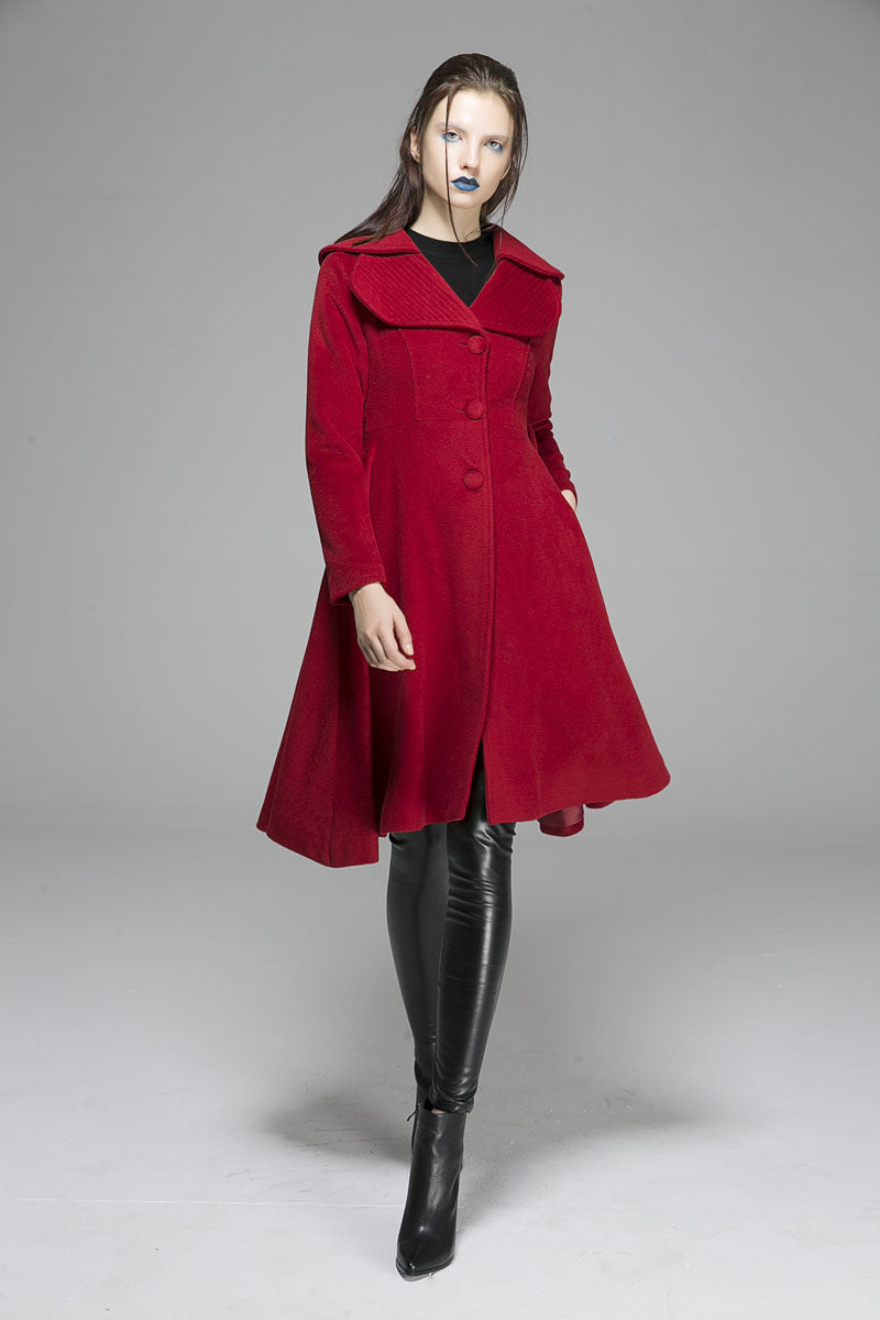 Winter wool coat red jacket midi dress coat(1366)