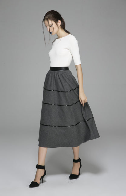 Gray Wool Maxi Skirt - Pleated Full Flowing Design 1376