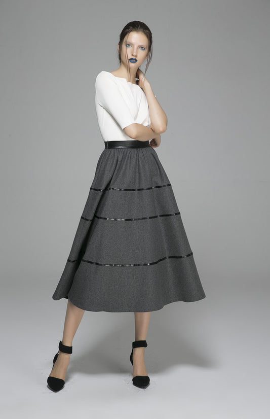 Winter wool skirt maxi skirt dark gray wool skirt (1376)