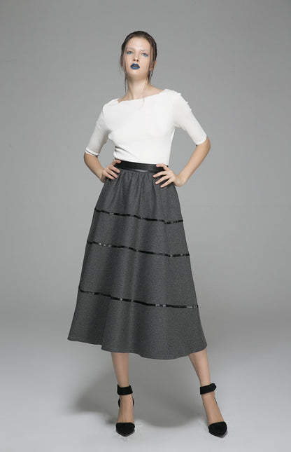 Gray Wool Maxi Skirt - Pleated Full Flowing Design 1376