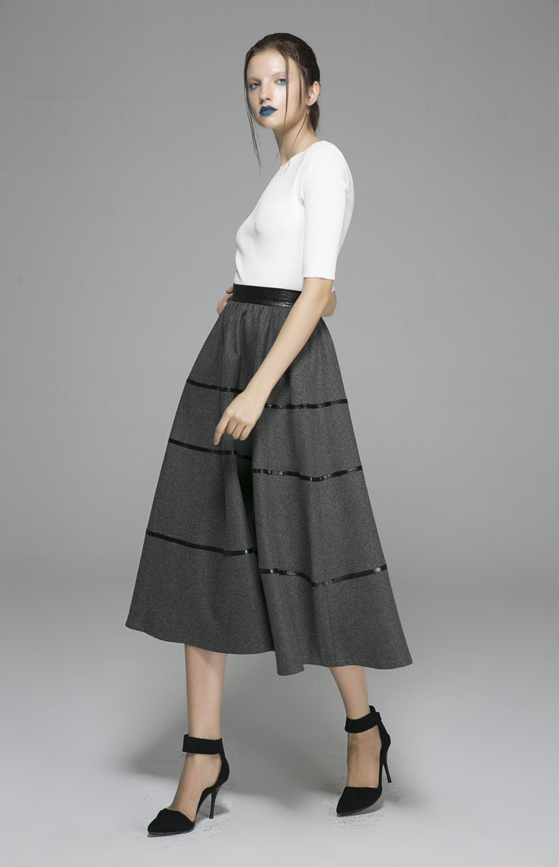Winter wool skirt maxi skirt dark gray wool skirt (1376)