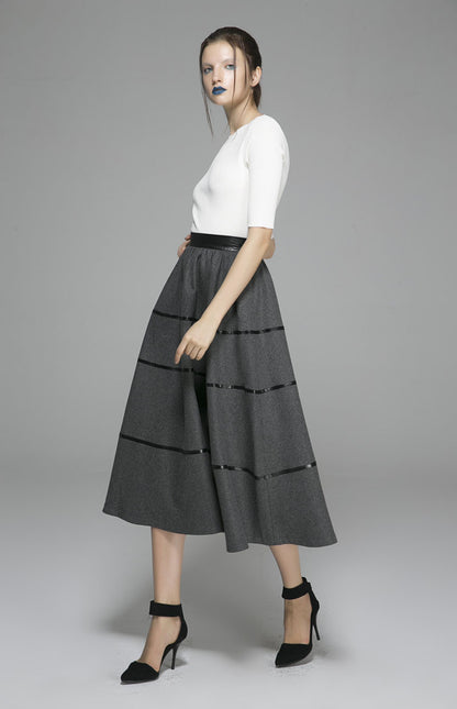Gray Wool Maxi Skirt - Pleated Full Flowing Design 1376