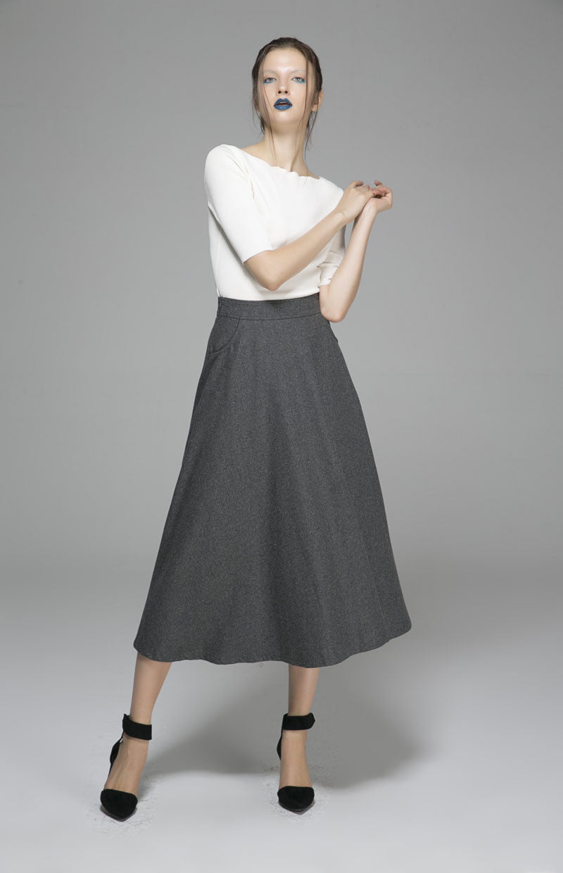 Winter wool skirt maxi skirt gray wool skirt (1377)