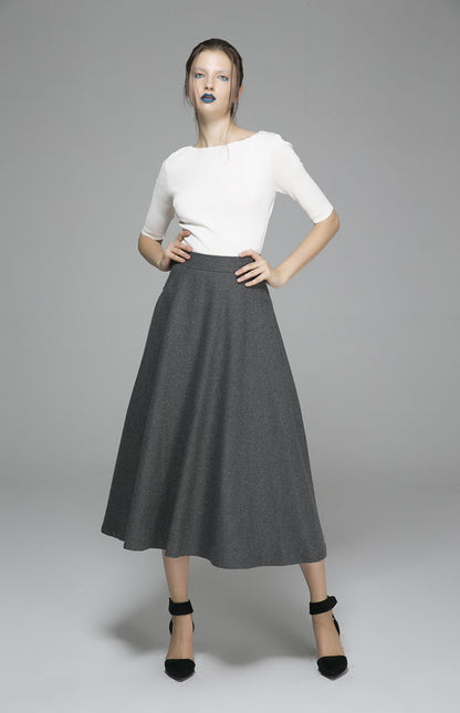 Gray Wool Maxi Skirt - Soft Flowing Full-Length Winter Skirt 1377