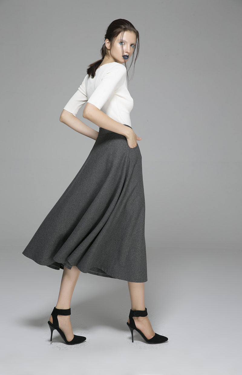 Winter wool skirt maxi skirt gray wool skirt (1377)