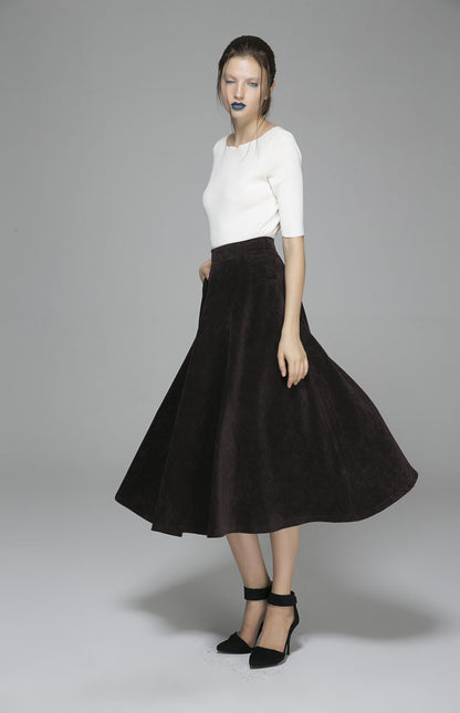 Brown Corduroy Maxi Skirt - Flowy Full-Length Elegance 1378