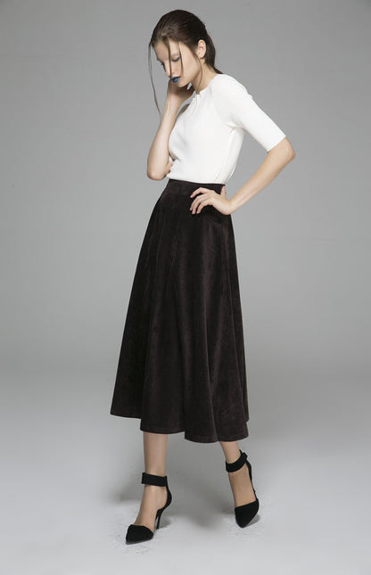 Brown Corduroy Maxi Skirt - Flowy Full-Length Elegance 1378