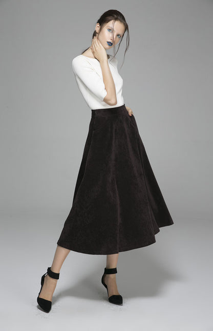 Brown Corduroy Maxi Skirt - Flowy Full-Length Elegance 1378