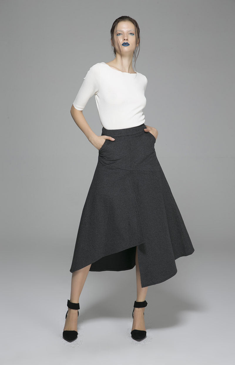 Dark gray wool skirt - womens wool skirt 1380#