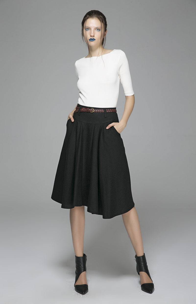 Black skirt woman wool skirt midi skirt custom made skirt 1390# – XiaoLizi