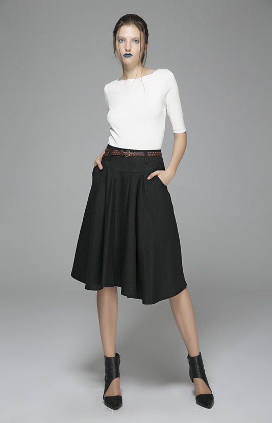 Black skirt woman wool skirt midi skirt custom made skirt 1390#